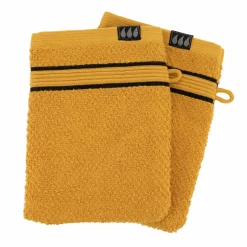 TENDANCE Lot de 2 gants de toilette coton (15 x 21 cm) Black Line Joia / noir Jaune ocre Clearance