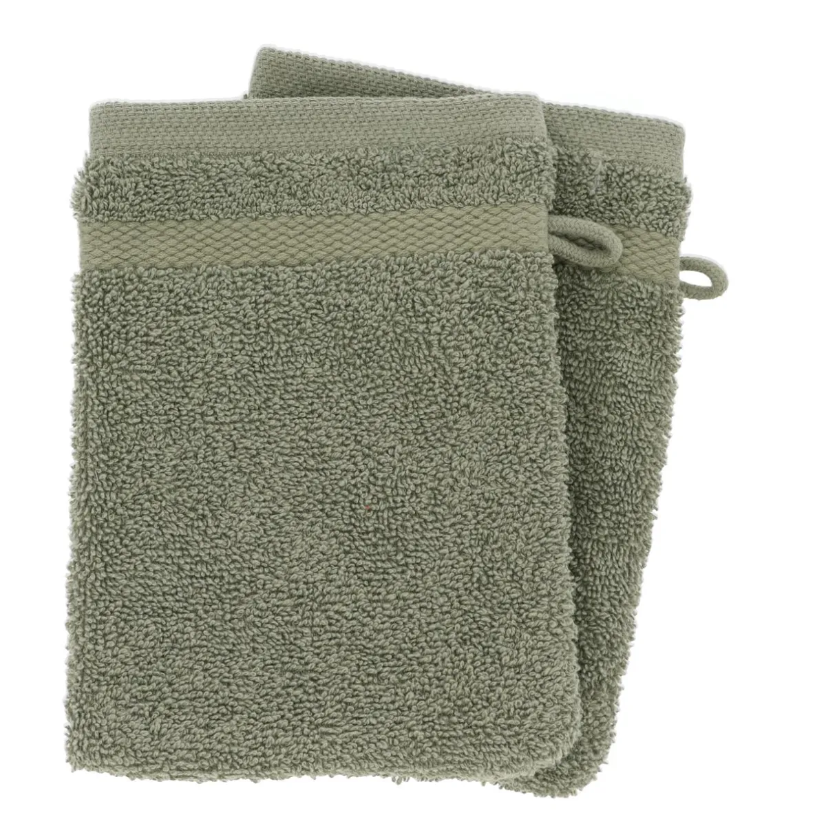 TENDANCE Lot de 2 gants de toilette coton (15 x 21 cm) Timeless Vert kaki