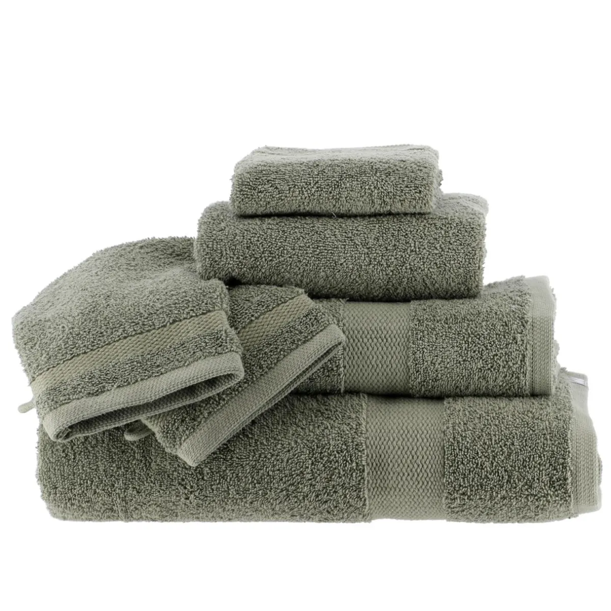 TENDANCE Lot de 2 gants de toilette coton (15 x 21 cm) Timeless Vert kaki