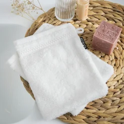 EMINZA Lot de 2 gants de toilette coton bio (15 x 21 cm) Méline chantilly Blanc Outlet