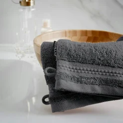 EMINZA Lot de 2 gants de toilette coton bio (15 x 21 cm) Méline Gris orage Gris foncé Outlet