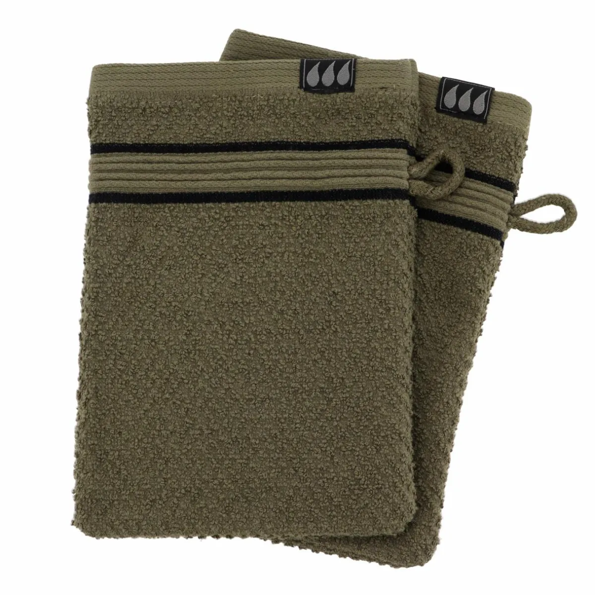 TENDANCE Lot de 2 gants de toilette coton (15 x 21 cm) Black Line Joia / noir Vert kaki Hot