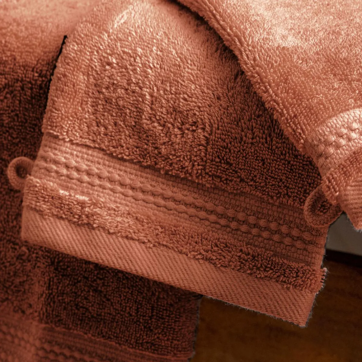 EMINZA Lot de 2 gants de toilette coton bio (15 x 21 cm) Méline Terracotta New