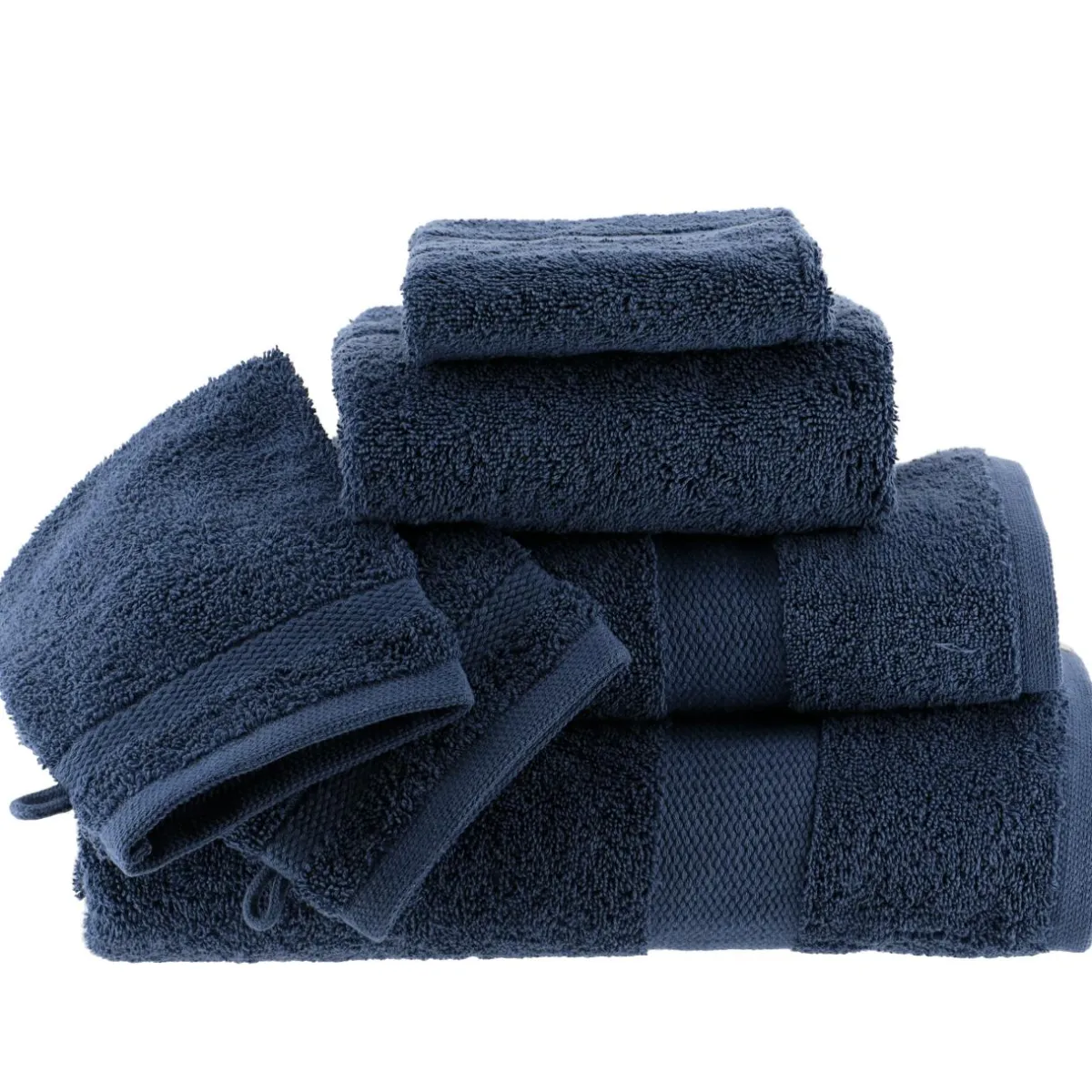 TENDANCE Lot de 2 gants de toilette coton (15 x 21 cm) Timeless Bleu marine