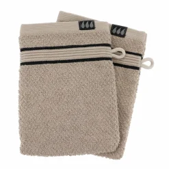 TENDANCE Lot de 2 gants de toilette coton (15 x 21 cm) Black Line Joia / noir Gris ficelle New