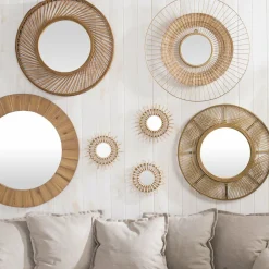 ATMOSPHERA Lot de 3 miroirs (D28 cm) Soleil Rotin Naturel New