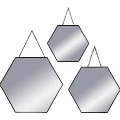 ATMOSPHERA Lot de 3 miroirs en métal (H26 cm) Hexagonal Noir Online