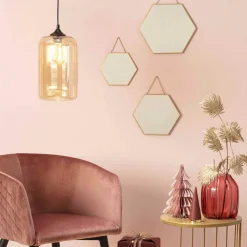 ATMOSPHERA Lot de 3 miroirs en métal (H26 cm) Hexagonal Or Best