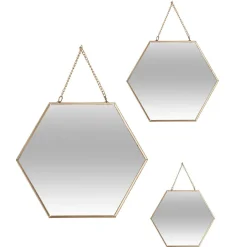 ATMOSPHERA Lot de 3 miroirs en métal (H26 cm) Hexagonal Or Best