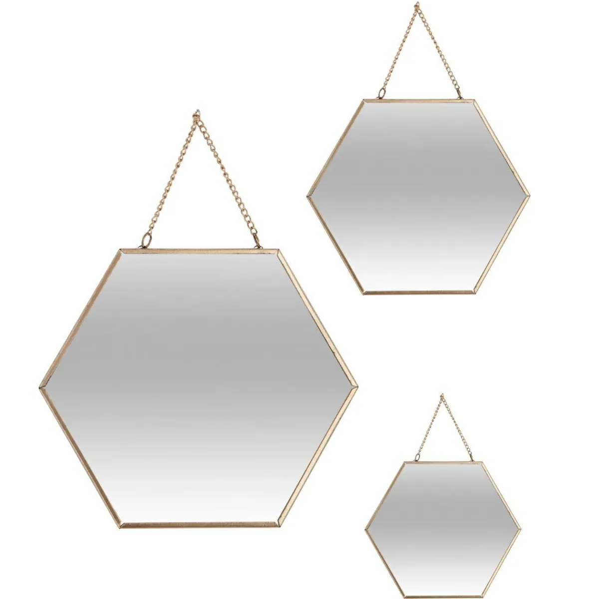 ATMOSPHERA Lot de 3 miroirs en métal (H26 cm) Hexagonal Or Best