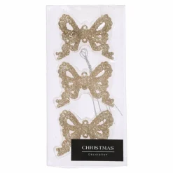 KOOPMAN Lot de 3 noeuds à suspendre (H6,5 cm) Papillons Champagne Or Online