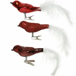 KAEMINGK Lot de 3 oiseaux en verre (H8 cm) Christmas Bird Rouge New