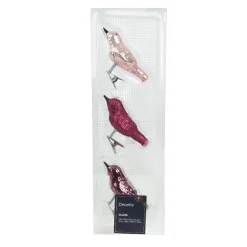 KAEMINGK Lot de 3 Oiseaux en verre (8 cm) Christmas Bird Rose Clearance