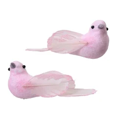 KAEMINGK Lot de 2 Oiseaux sur pince (L11 cm) Niseko poudré Rose Discount