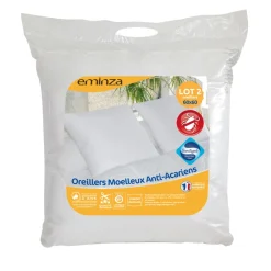 EMINZA Lot de 2 oreillers carrés (60 x 60 cm) Moelleux Anti-acariens Blanc Sale
