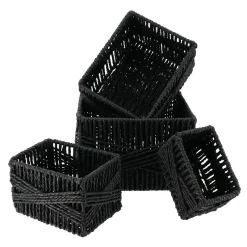 TENDANCE Lot de 4 paniers de rangement (21 x H14 cm) Paper Noir Hot