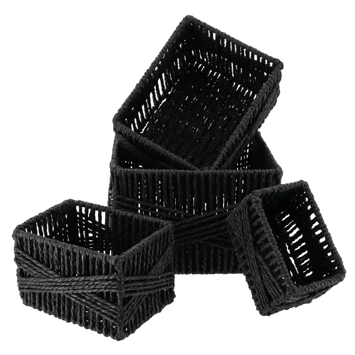 TENDANCE Lot de 4 paniers de rangement (21 x H14 cm) Paper Noir Hot