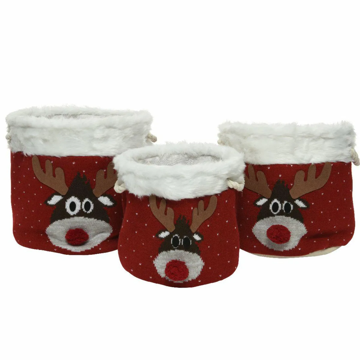 KAEMINGK Lot de 3 paniers de rangement (H35 cm) Têtes de Renne Rouge New