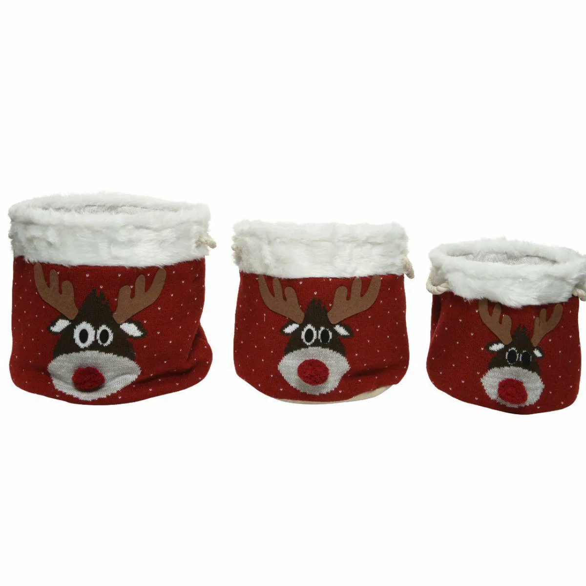 KAEMINGK Lot de 3 paniers de rangement (H35 cm) Têtes de Renne Rouge New