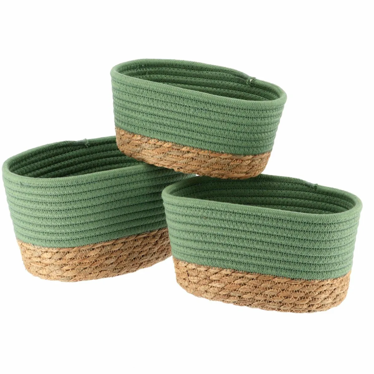 TENDANCE Lot de 3 paniers de rangement (H13 cm) Timeless Vert Vert kaki Sale