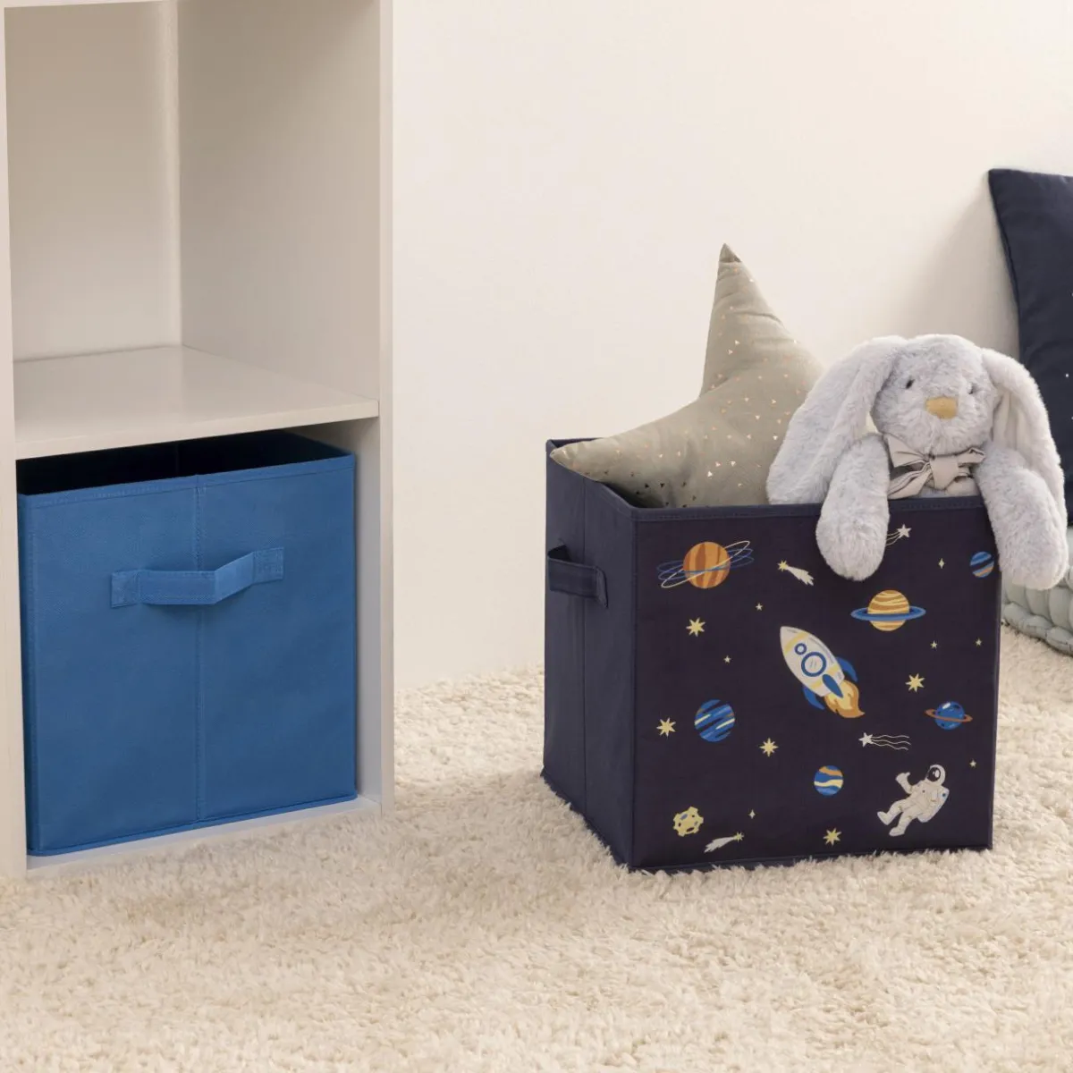 ATMOSPHERA Lot de 2 paniers de rangement enfant (29 x 29 cm) Espace Bleu