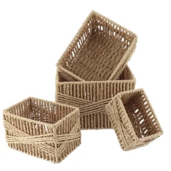 TENDANCE Lot de 4 paniers de rangement (21 x H14 cm) Paper Naturel Best