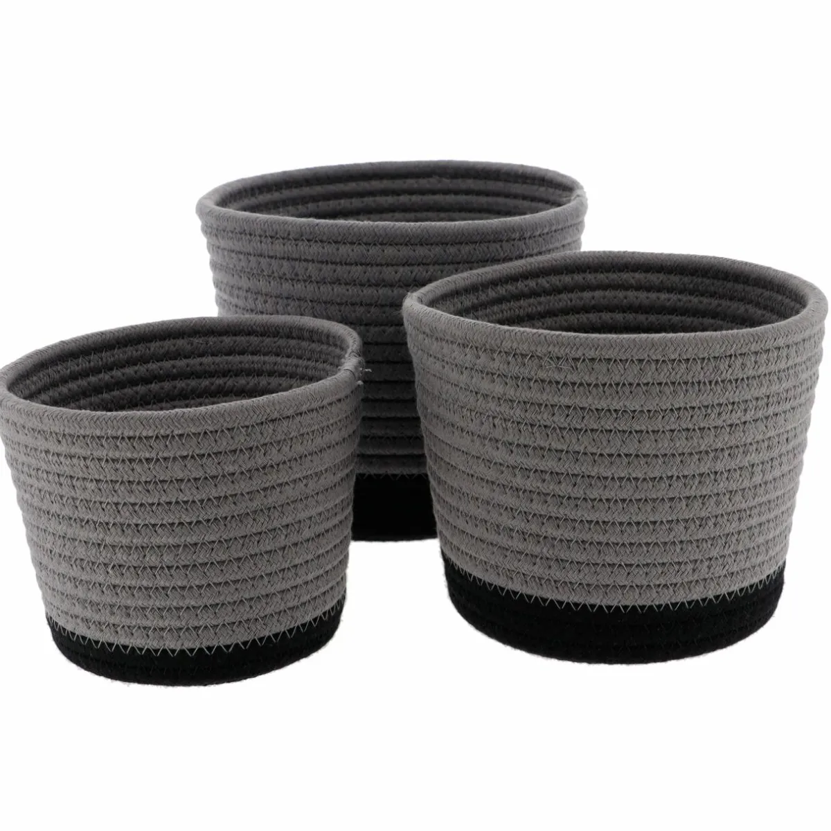 TENDANCE Lot de 3 paniers (H16 cm) Black Line /Noir Gris New