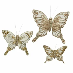 KAEMINGK Lot de 3 papillons (H13 cm) Helgi Or Hot