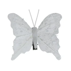 KAEMINGK Lot de 4 Papillons sur pince (H8 cm) Éclats et perles d'hiver Blanc Outlet