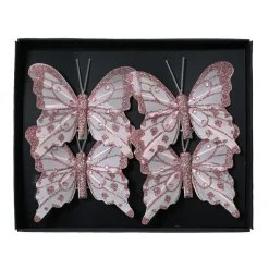 KAEMINGK Lot de 4 Papillons sur pince (H8 cm) Éclats et perles poudré Rose Sale