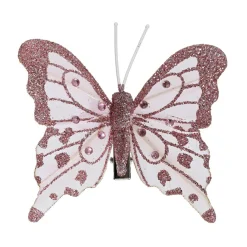 KAEMINGK Lot de 4 Papillons sur pince (H8 cm) Éclats et perles poudré Rose Sale