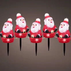 EMINZA Lot de 5 piquets de jardin lumineux 100 LED (H20 cm) Père Noël Blanc froid Clearance