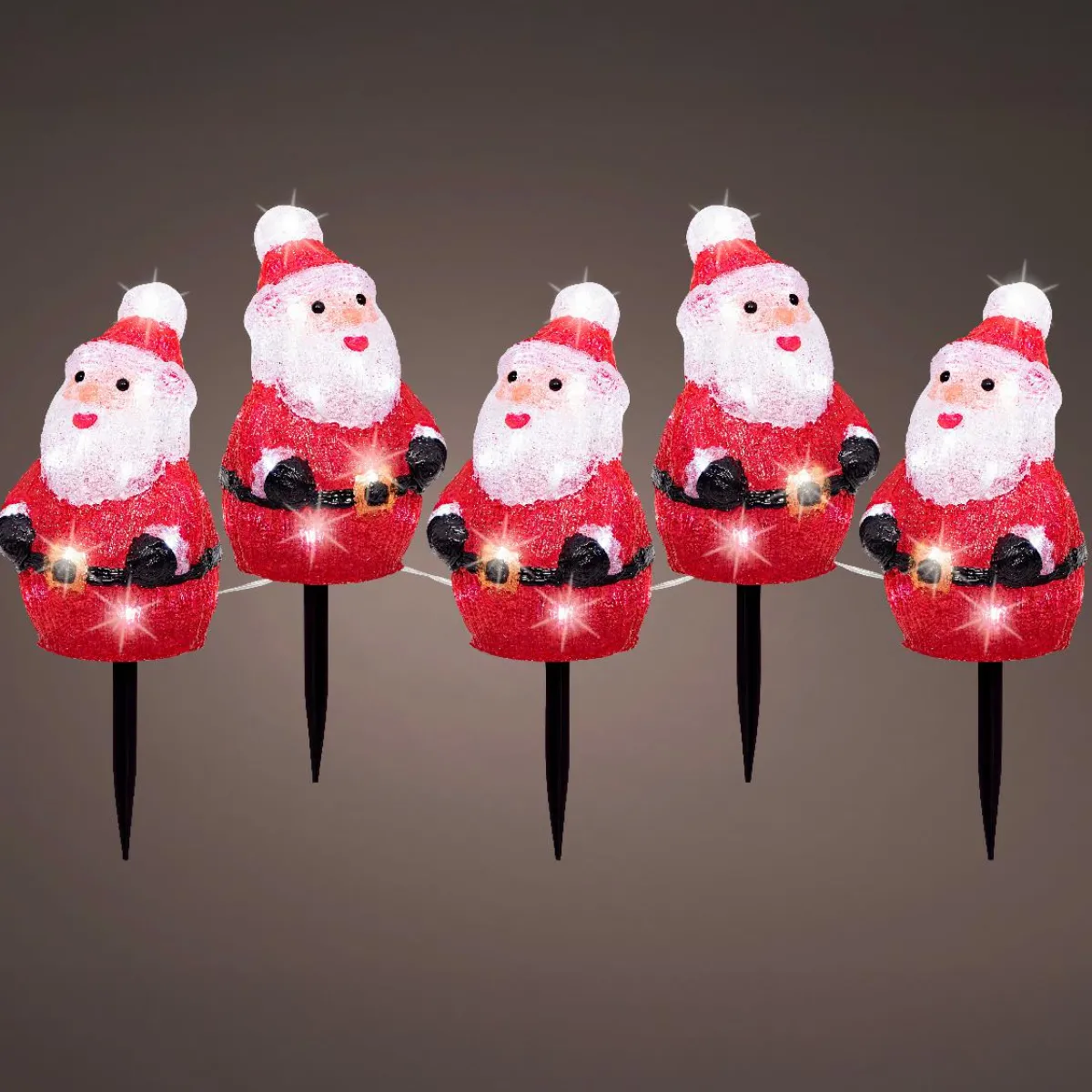 EMINZA Lot de 5 piquets de jardin lumineux 100 LED (H20 cm) Père Noël Blanc froid Clearance