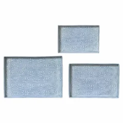 #N/A Lot de 3 plateaux décoratifs (34 x 24 cm) Fleurs d'Ésmée Bleu