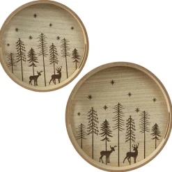 KAEMINGK Lot de 2 plateaux ronds en (D34-D29 cm) Sapins de Noël Bois