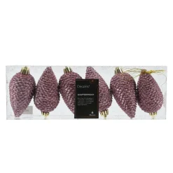 KAEMINGK Lot de 6 pommes de pin à suspendre (H8 cm) Alpine Vieux rose Hot