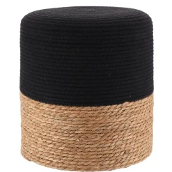 TENDANCE Lot de 2 poufs en bois et coton (H36 cm) Ibiza Noir Clearance