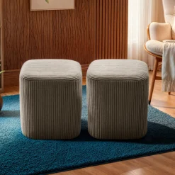 EMINZA Lot de 2 poufs en velours (H38 cm) Shan Taupe New