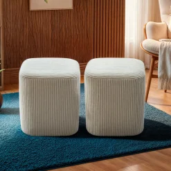EMINZA Lot de 2 poufs velours (H 38 cm) Shan Beige Clearance