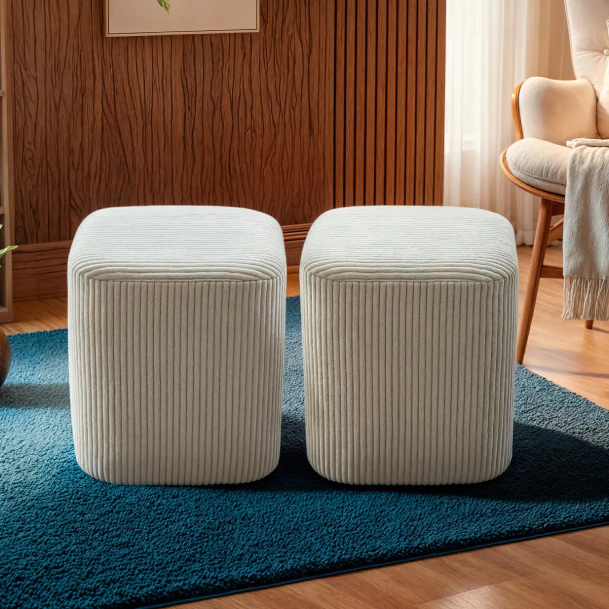 EMINZA Lot de 2 poufs velours (H 38 cm) Shan Beige Clearance