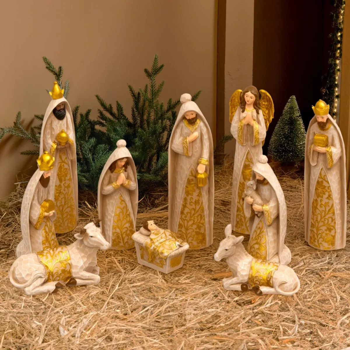 JJA Lot de 10 santons (Hauteur 20 cm) D'Adonis Or