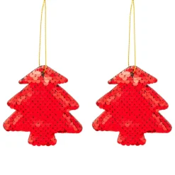 JJA Lot de 2 sapins à suspendre (H9 cm) Sequins Rouge Hot