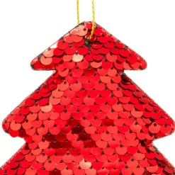 JJA Lot de 2 sapins à suspendre (H9 cm) Sequins Rouge Hot