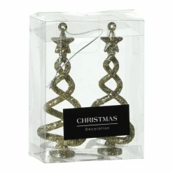 KOOPMAN Lot de 2 sapins de Noël à suspendre (H11 cm) Spirale Or New