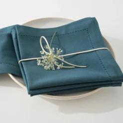 ATMOSPHERA Lot de 4 serviettes coton (40 x 40 cm) Chambray Bleu canard Best