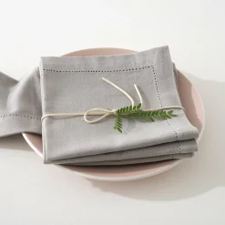 ATMOSPHERA Lot de 4 serviettes coton (40 x 40 cm) Chambray Gris clair Discount
