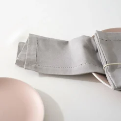 ATMOSPHERA Lot de 4 serviettes coton (40 x 40 cm) Chambray Gris clair Discount