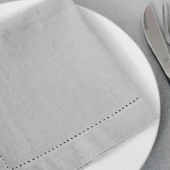 ATMOSPHERA Lot de 4 serviettes coton (40 x 40 cm) Chambray Gris clair Discount