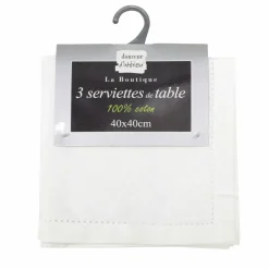 DOUCEUR D'INTERIEUR Lot de 3 serviettes coton (40 x 40 cm) Charline Blanc New