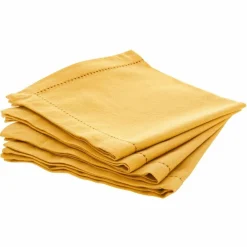 ATMOSPHERA Lot de 4 serviettes coton (40 x 40 cm) Chambray Ocre Jaune ocre Discount